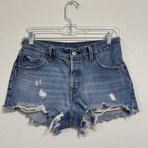 Levi's 501 XX Blue‎ Light Wash Denim Jean Shorts Womens Size 25 Distressed